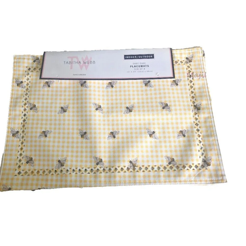 Tabitha Webb Bumblebee Bees Spring Placemats Gingham Plaid Yellow Cut Work